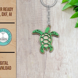 Porte-clés tortue de mer svg |  Fichier SVG découpé au laser | Tortue de mer SVG | Fichier de découpe Glowforge | Tortue numérique SVG | Fichier porte-clés Glowforge