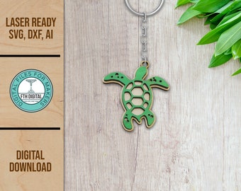 Archivo SVG de llavero de tortuga marina cortado con láser: compatible con Glowforge (descarga digital)