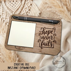 レーザーカット付箋メモ帳ホルダー SVG ファイル: デスクオーガナイザーテンプレート (デジタルダウンロード)