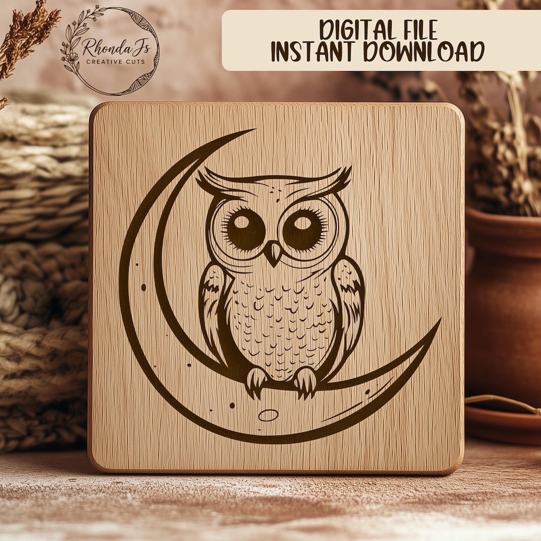月の上のフクロウ SVG ファイル（レーザー彫刻、天体アート、DIY