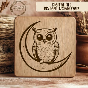 Owl On Moon SVG File For Laser Engraving, Celestial Art, DIY Decor, Vector Cut File, Glowforge, Cricut, Instant Download, Cute Owl Design