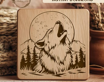 Howling Wolf with Full Moon SVG File Design Element