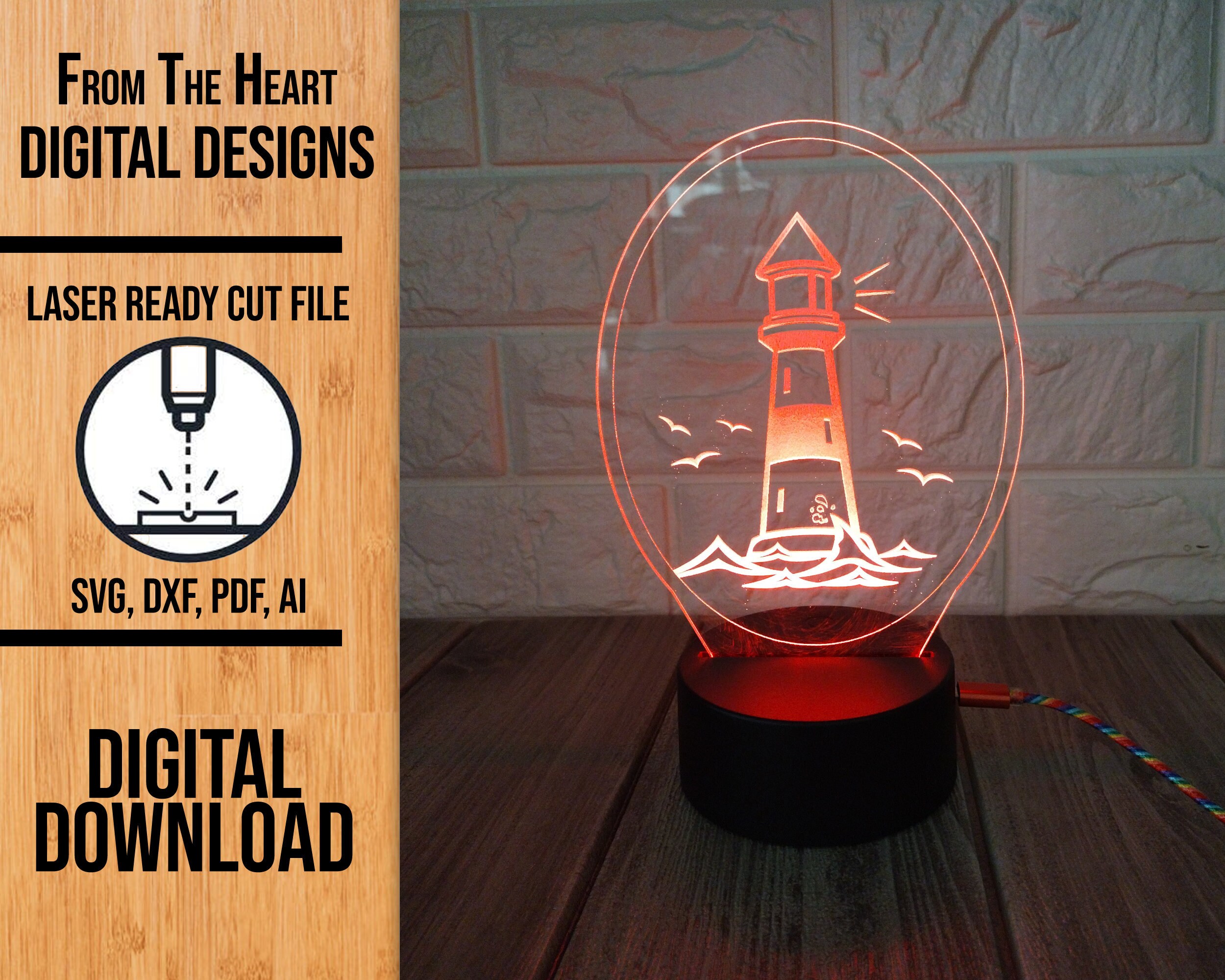 Lighthouse Edge Lit Night Light SVG Laser Cut File (Digital Download)