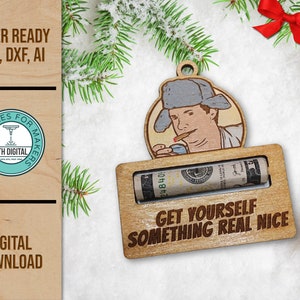 Koop iets leuks ornament geldhouder SVG, kerstgeld cadeauhouder, Glowforge lasergesneden SVG, kerst-SVG lasergesneden bestand