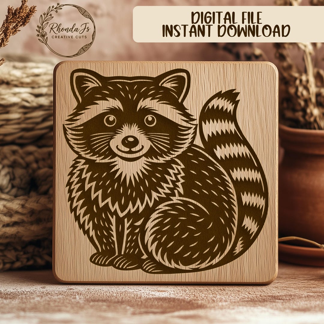 Rascal Svg Raccoon SVG Laser Engraving File, Animal Vector Cut File, Cute Raccoon ...