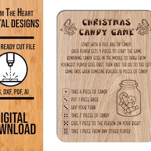 Weihnachten Süßigkeiten Würfelspiel Laser Cut Datei, SVG Schnittdatei, Kinder Spiel Schnittdatei, Glowforge Laser-Datei, Laser Cut-Datei, Weihnachten Digitale Datei