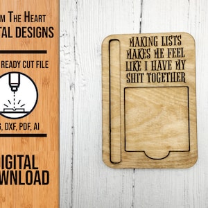 To Do List Sticky Note Pad Holder SVG Laser Cut File, To Do List Sticky Note Pad Holder SVG, Glowforge Cut File, Note Pad Holder Cut File