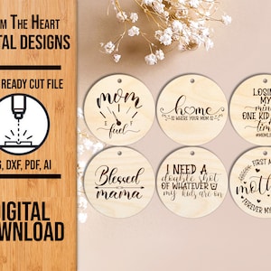 Llavero de pulsera Mom Life, disco redondo, archivo SVG cortado con láser, archivo cortado Glowforge con disco para llavero redondo, SVG cortado con láser