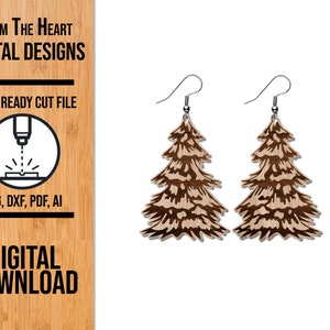 File di taglio laser SVG per orecchini di Natale dell'albero di pino innevato, orecchini Glowforge dell'albero di pino, file di taglio laser, file di taglio SVG, file di orecchini laser