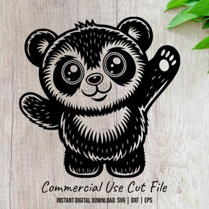 Lindo diseño SVG de oso panda, clipart de animal dibujado a mano, arte vectorial para imprimir, archivos de corte para Cricut, compatible con Silhouette Cameo
