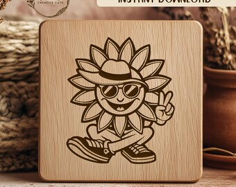 Sunflower SVG File For Laser Engraving, Cartoon Flower SVG, Floral Cut File, Silhouette, Vector Graphics, Laser Cut Template, Peace Sign
