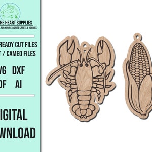 Crawfish Boil Laser Cut SVG File / SVG Cut File / Glowforge File / Laser Cut File / dxf file / pdf file / Crawfish / Corn Cob / Digital File