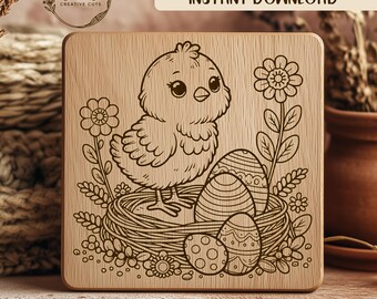 Easter Chick SVG Laser Engraving File, Easter Eggs Nest, Spring Cut File, Cute Bird Pattern, Digital Download for Crafts, Glowforge