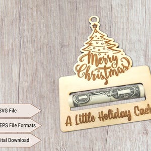 Merry Christmas Money Holder Ornament SVG Laser Cut File Holiday Cash Holder Cricut Glowforge File DIY Christmas Gift