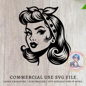 Vintage Pin-Up Girl Head SVG File Design Element