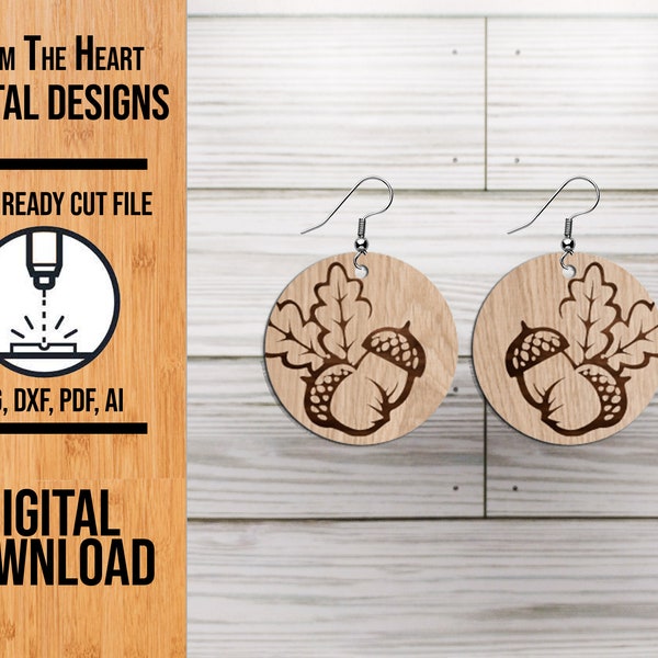 Round Acorn Earring SVG Laser Cut File, Acorn Round Glowforge Earrings, Laser Cut File, SVG Cut File, Earring File