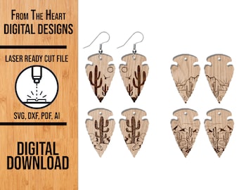 Cactus Arrowhead Earrings SVG, Cactus Earrings SVG Bundle, Glowforge Laser SVG, Laser Cut File, Laser Earring File, Glowforge Earrings