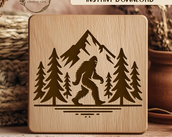 Bigfoot SVG File For Laser Engraving, Sasquatch Silhouette, Mountain Scene, Laser Cut File, Yeti Design, DIY Projects, Engraving Template