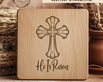 Intricate Cross and He Is Risen Text SVG File Design Element