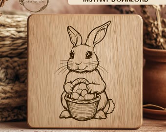 Adorable Bunny Holding Basket of Eggs SVG File Design Element
