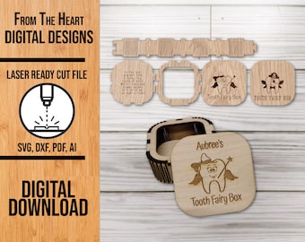 Tandfé-ask SVG laserskuren fil: Flicka & Pojke Design (Digital Nedladdning)