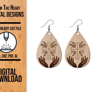Praying Hands & Cross Earrings SVG, Cross Earrings SVG, Glowforge Laser SVG, Laser Cut File, Laser Earring File, Glowforge Earrings
