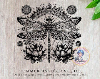 Intricate Dragonfly Mandala SVG, Lotus Flower Design, Boho Decor Cut File, Zentangle Pattern, Mandala Art, Yoga Studio Decor SVG