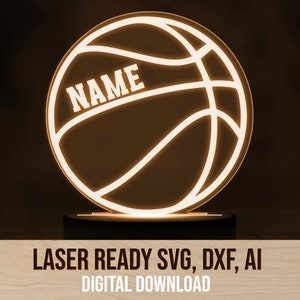Baloncesto personalizado borde iluminado acrílico luz nocturna SVG archivo de corte láser, archivo de luz Glowforge, luz nocturna SVG, luz nocturna de pecera
