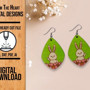 Floral Bunny Earring Laser Cut SVG File, Floral Bunny Glowforge Earring Cut File, Laser Cut SVG