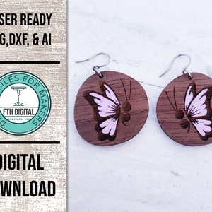 Semi Colon Butterfly Earring Laser Cut SVG File, Semi Colon Butterfly Glowforge Earring Cut File, Laser Cut SVG