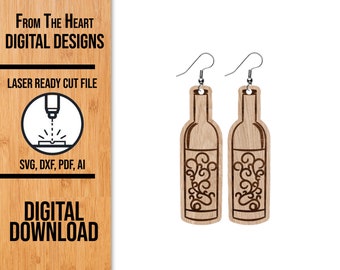 Wine Bottle Earrings SVG, Wine Earrings SVG, Glowforge Laser SVG, Laser Cut File, Laser Earring File, Glowforge Earrings, Wine Bottle svg