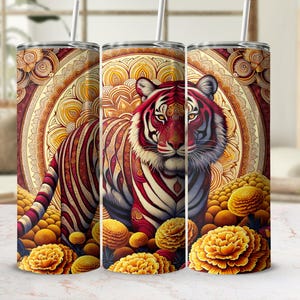 Vibrant Tiger Design Wrap for 20oz Skinny Tumbler, Sublimation PNG, Colorful Animal Art Tumbler, Unique Gift, Custom Drinkware Accessory