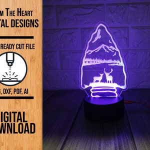 Deer Arrowhead Edge Lit Acrylic Night Light SVG Laser Cut File, Glowforge Light File, Night Light SVG, Arrowhead Night Light, LED Light
