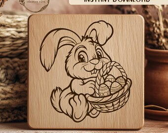 Adorable Bunny Carrying Basket Of Easter Eggs SVG File Design Element