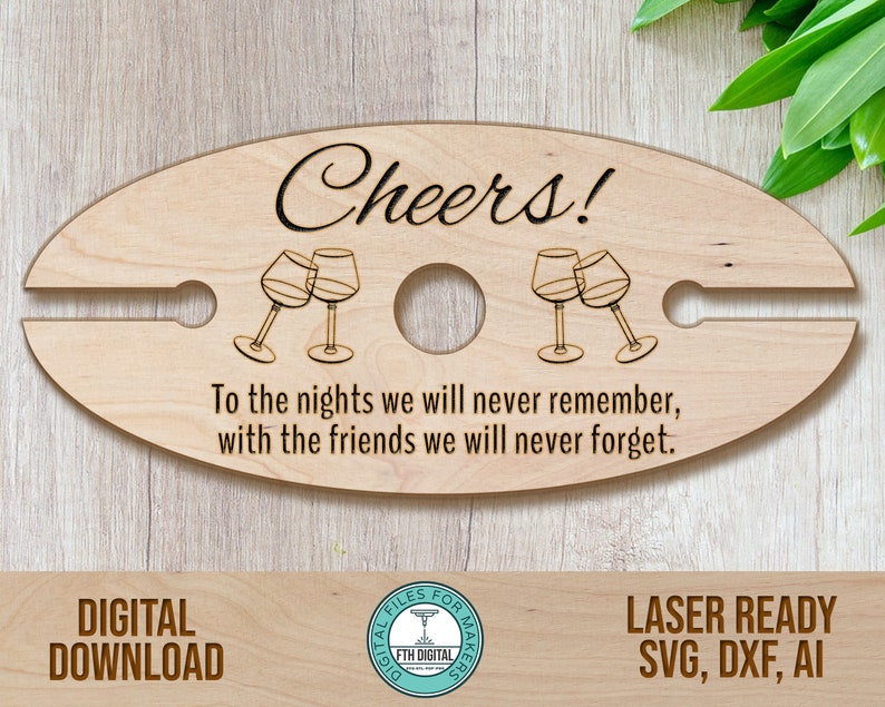 Nights Never Remembered Wine Caddy SVG Laser Cut File, Friends Toast Wine Butler SVG, Glowforge Cut File, Wine Holder Cut File image 1