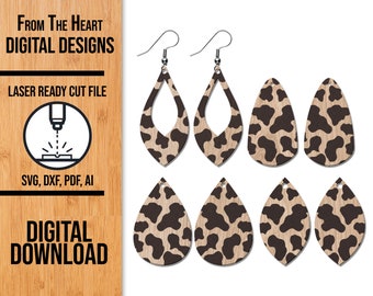 Cow Print Earring SVG Bundle, Laser Cut File (Digital Download)