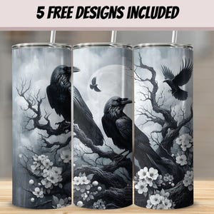 Gothic Raven Moon Tumbler Wrap, Spooky Crow Stainless Steel Tumbler, Halloween Raven Art, Full Wrap 300 DPI