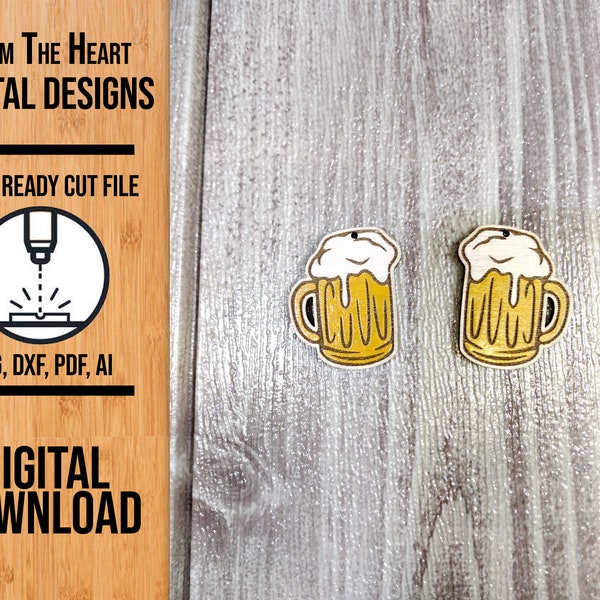 Beer Mug Earring Laser Cut SVG File, Earring SVG Cut File, For Glowforge & Other Lasers, Beer Mug Earring Cut File