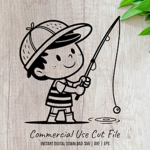Cute Kid Fishing Cartoon Style Artwork SVG Design