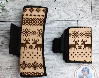 Nordic Christmas Claw Hair Clip Laser SVG Cut File, Hair Clip Accessory, Nordic Christmas Hair Clip