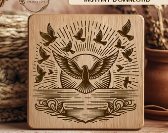 Dove SVG Laser Engraving File, Flying Bird Vector Cut File, Peace Bird Wood Burning Pattern, Christian Laser Design, Eagle svg file