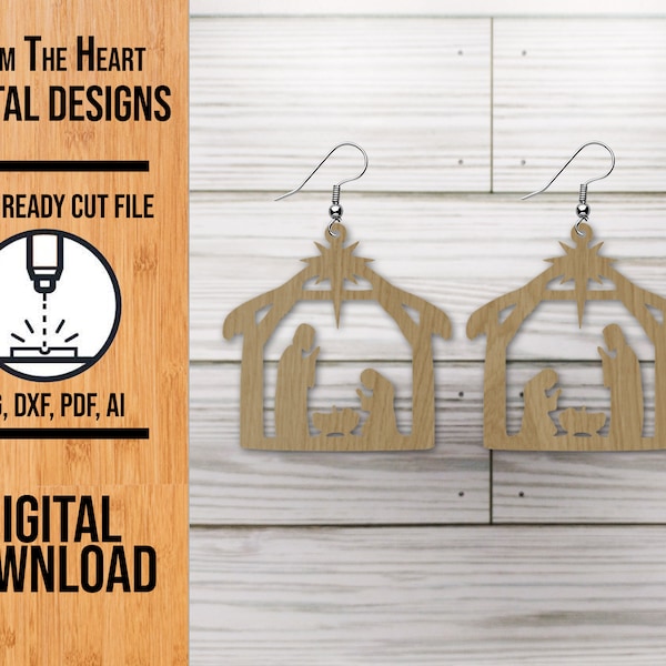 Nativity Christmas Earring SVG Laser Cut File, Nativity Glowforge Earrings, Laser Cut File, SVG Cut File, Earring File