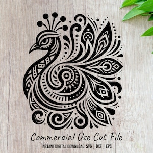 Peacock with Ornamental Patterns Laser SVG Design Element