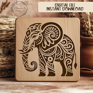 Ornate Elephant SVG, Laser Engraving File, Mandala Animal Design, Geometric Pattern, Boho Home Decor, DIY Crafts, Wood Art, Vector Cut File
