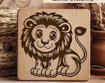 かわいいライオンのSVGレーザー彫刻ファイル、漫画のライオンの