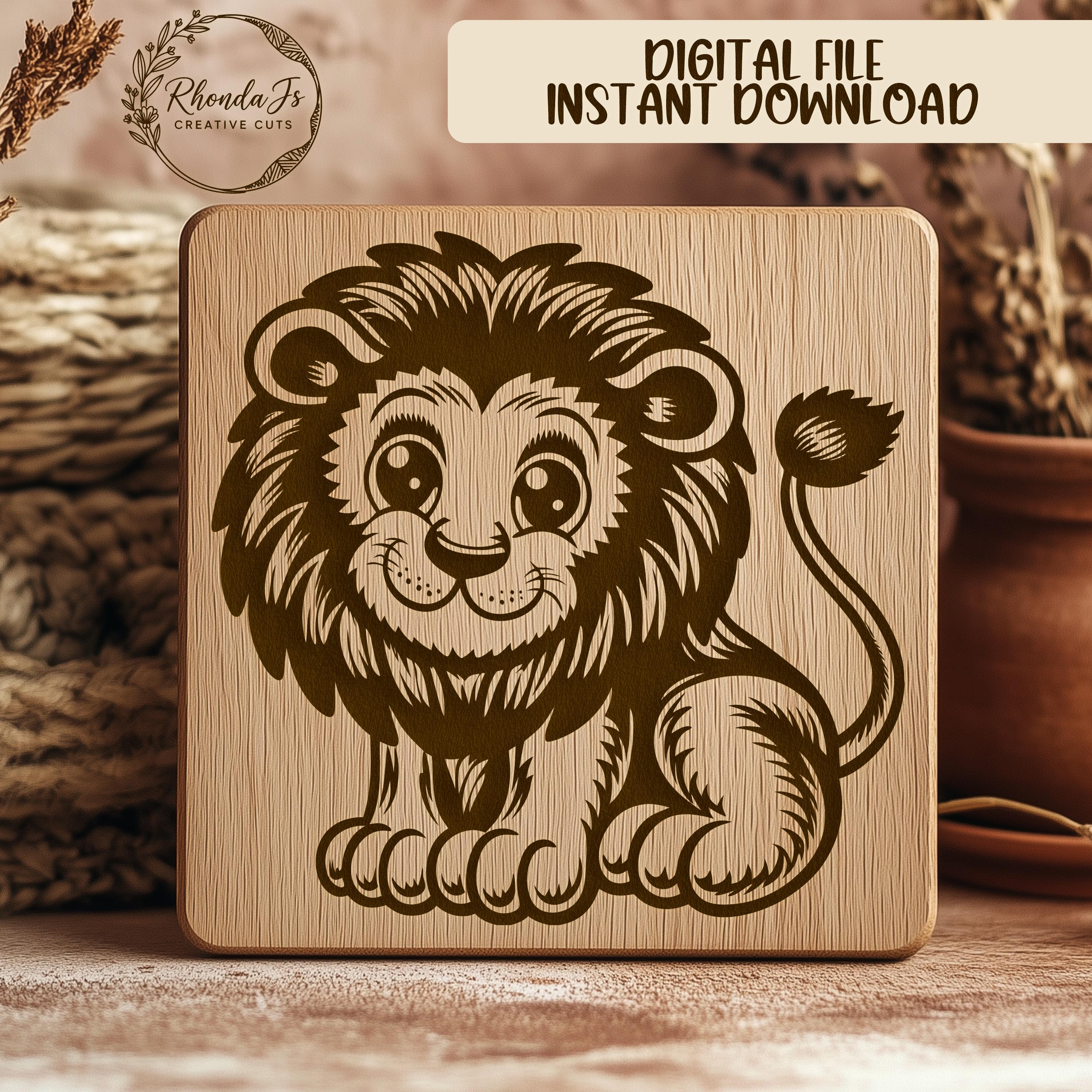 かわいいライオンのSVGレーザー彫刻ファイル、漫画のライオンの