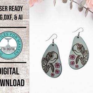 Hibiscus Sea Turtle Earring Laser Cut File (SVG, AI, DXF)