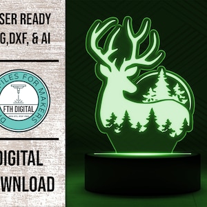 Deer In Woods Edge Lit Acrylic Night Light SVG Laser Cut File, Glowforge Light File, Night Light SVG, Night Light Digital Cut File