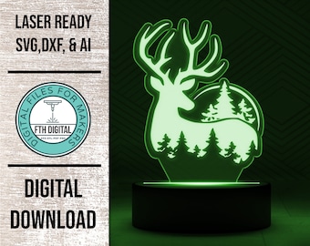 Deer in Woods Night Light SVG Laser Cut File (Digital Download)