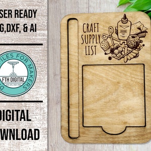 Craft Supply Sticky Note Pad Holder SVG Laser Cut File, Craft Supply Sticky Note Pad Holder SVG, Glowforge Cut File, Note Pad Holder